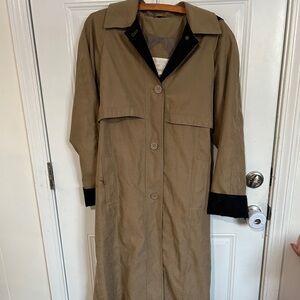 Elegant Tan Trench Coat with Black Accents